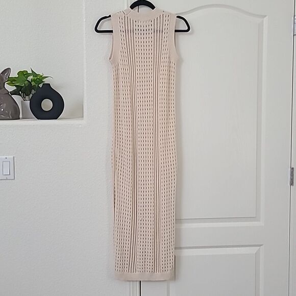 Mable Cream Sleeveless Knit Bodycon Midi Dress Swim Coverup Small Crochet Sheer - Picture 5 of 5